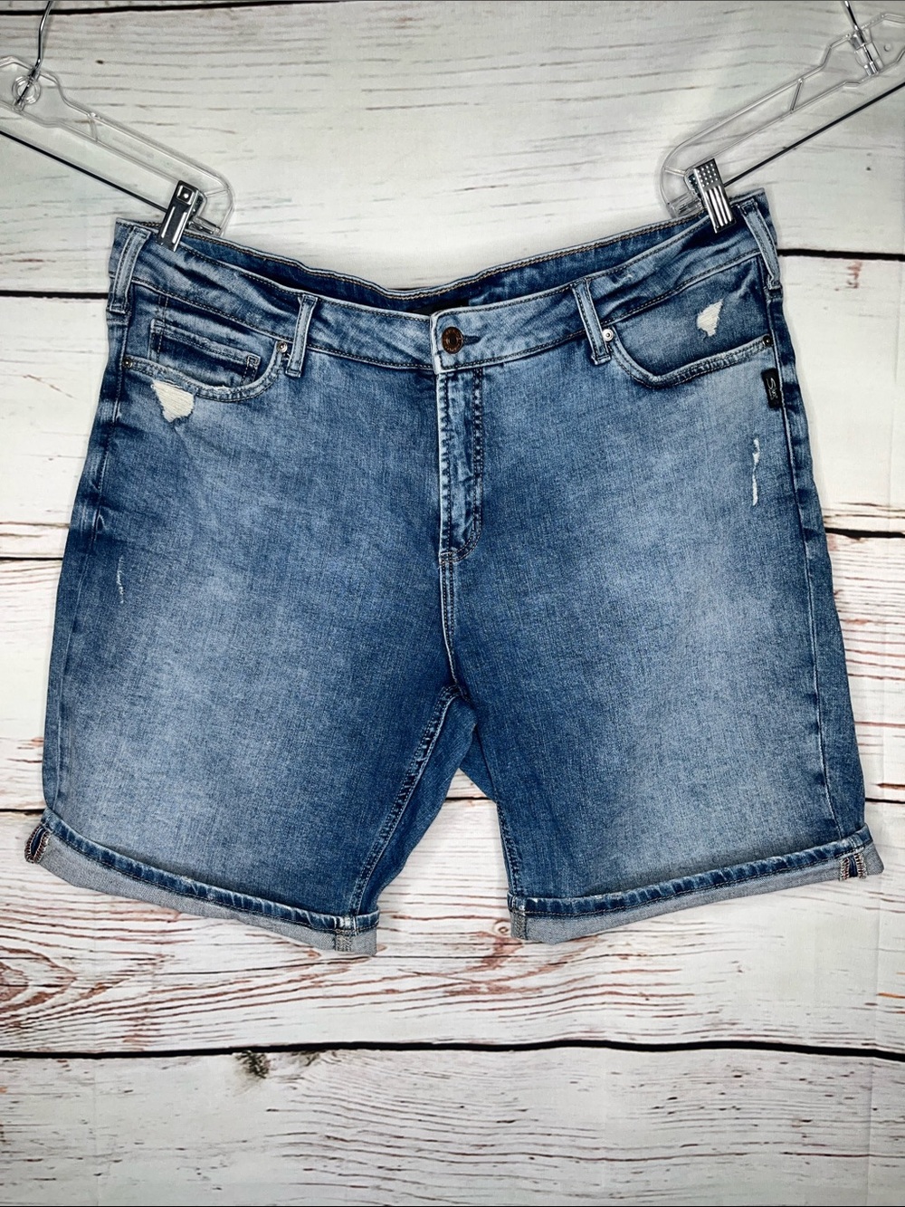 Silver Jeans Co. Size 18 Blue Denim Distressed Elyse Bermuda Jean Shorts